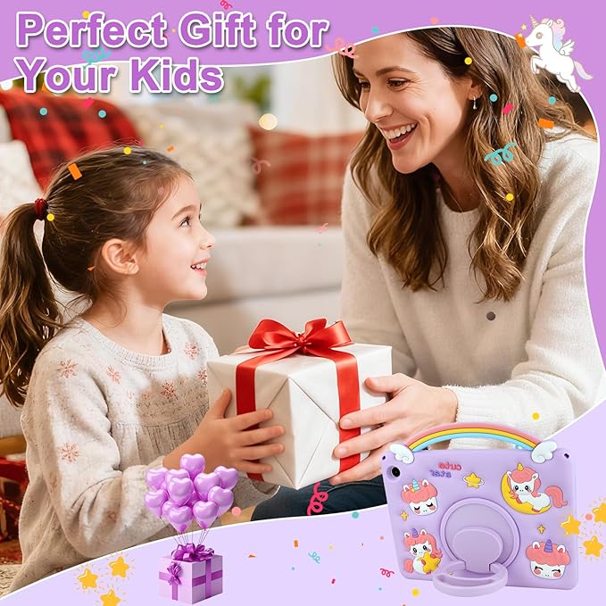 HianDier for Samsung Galaxy Tab A9 Plus Case Kids Girls Cute Unicorn for Galaxy A9+ Plus Tablet Case with Rainbow Handle and Detachable Lanyard Rotatable Kickstand Shockproof Protective Case-Purple