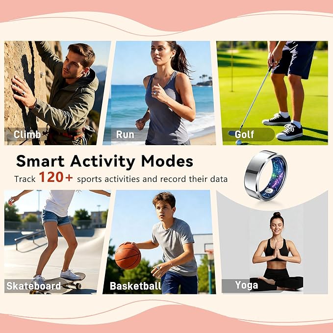 Smart Ring for Women & Men, Health & Fitness Tracker with Heart Rate/Sleep Monitoring/Blood Pressure, 5ATM Waterproof, Activity Trackers with Free App, Valentine's Day Gifts for Women