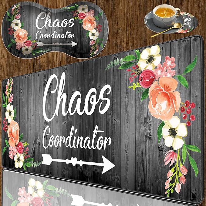 3 Piece Mouse Pad Set with Stitched Edge Large Anti-Slip Mouse Pad Desk Pad Keyboard Pad + Wrist Rest Pad + Coaster, Memory Foam Wrist Rest for Office/Home - Chaos Coordinator