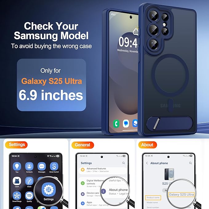 Magnetic for Samsung Galaxy S25 Ultra Case, [Compatible with MagSafe][Full Camera Protection][Built-in Invisible Kickstand] Translucent Matte Phone Case for S25 Ultra 6.9" - Blue