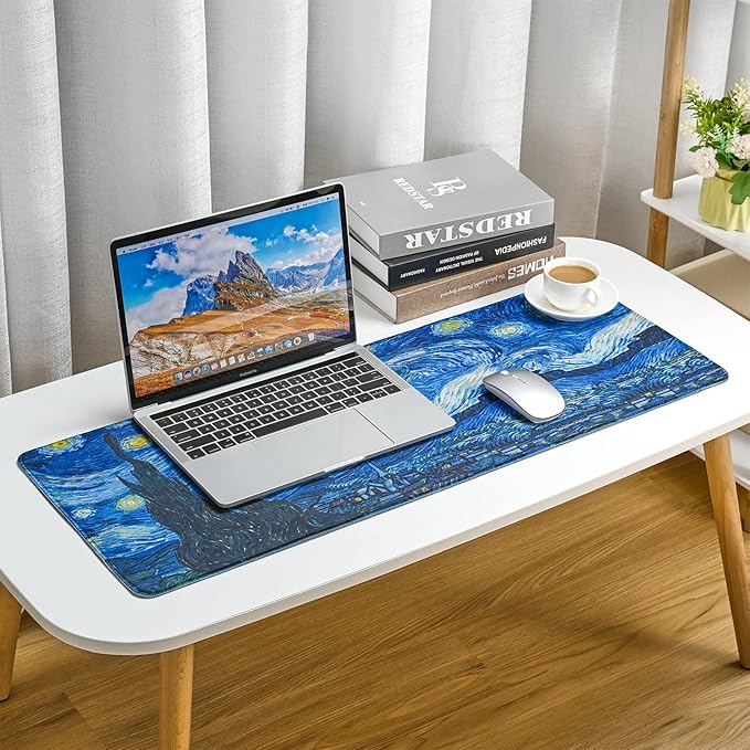 Mouse Pad, Van Gogh Starry Night Extended Large Gaming Mouse Pad, 31.4"x11.8" Non-Slip Rubber Base XL Large Mousepad with Stitched Edges,Waterproof Keyboard Mouse Mat Desk Pad