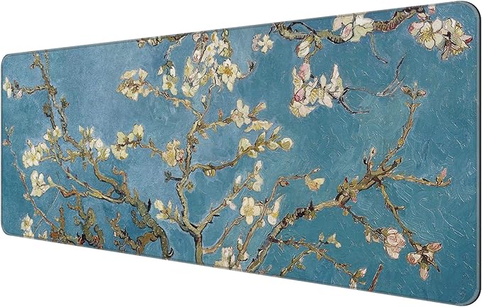 Thin Extended Gaming Mouse Pad （31.5 * 11.8 * 0.08 inch） with Stitched Edges Large Mousepad Long XXL Keyboard and Mouse pad Desk Mat for Gaming Office & Home - Almond Blossom