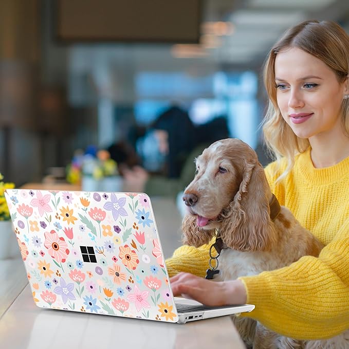 Hard Case for 15-inch Microsoft Surface Laptop Copilot+ PC 2024 (7th Ed) Fashionable Lightweight Floral Design Clear Laptop Shell, with TPU Keyboard Cover & OTG Adapters, Colorful Flowers