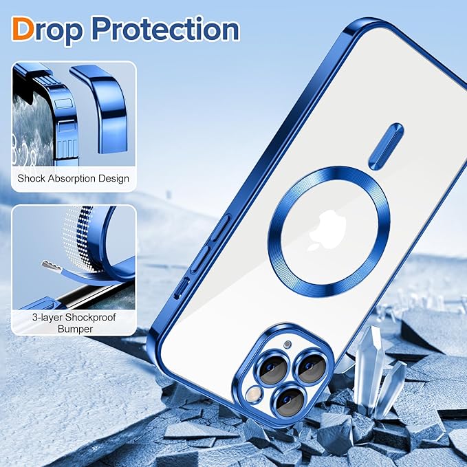 Hython Magnetic Clear for iPhone 11 Pro Max Case with Camera Lens Protector [Compatible with MagSafe] Plating Edge Slim Soft TPU Cover Protective Phone Case for iPhone 11 Pro Max 6.5", Deep Blue