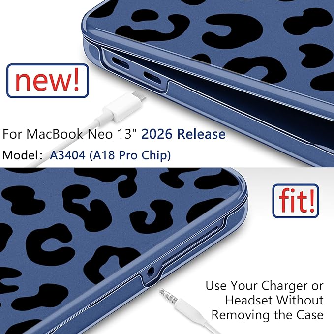 DONGKE for MacBook Neo 13 inch Case 2026 (Model A3404), Artistic Leopard Pattern Ultra Slim Frosted Matte Hard Shell, Anti-Scratch & Fingerprint Resistant Cover, Leopard Indigo
