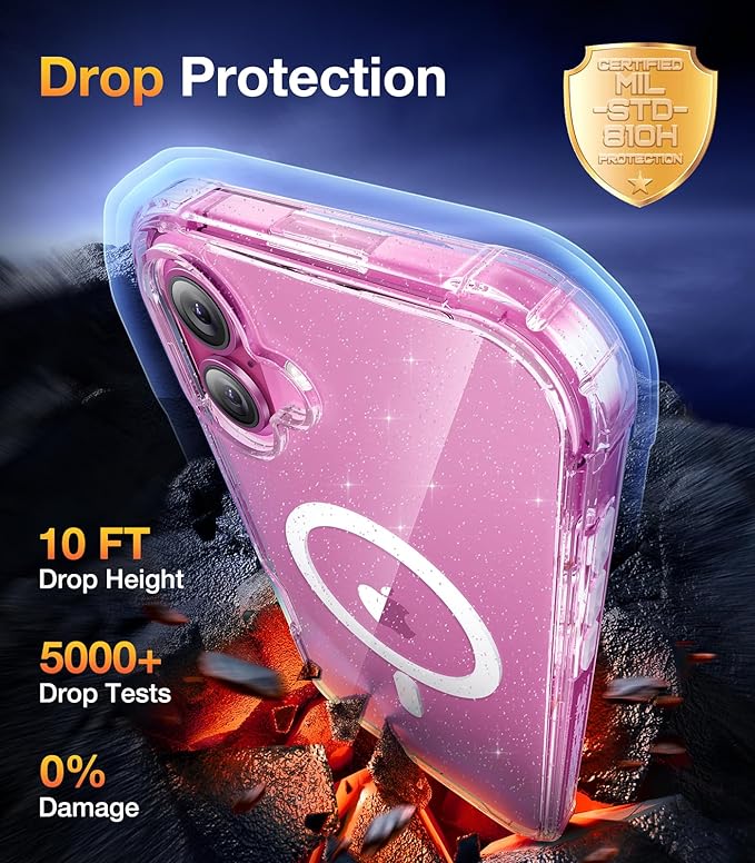 Diaclara Magnetic Designed for iPhone 16 Plus Phone Case,[Full Camera Protection] 360 Clear Bumper Compatible with MagSafe Built-in Screen Protector for 16 Plus,Magnetic Clear Glitter