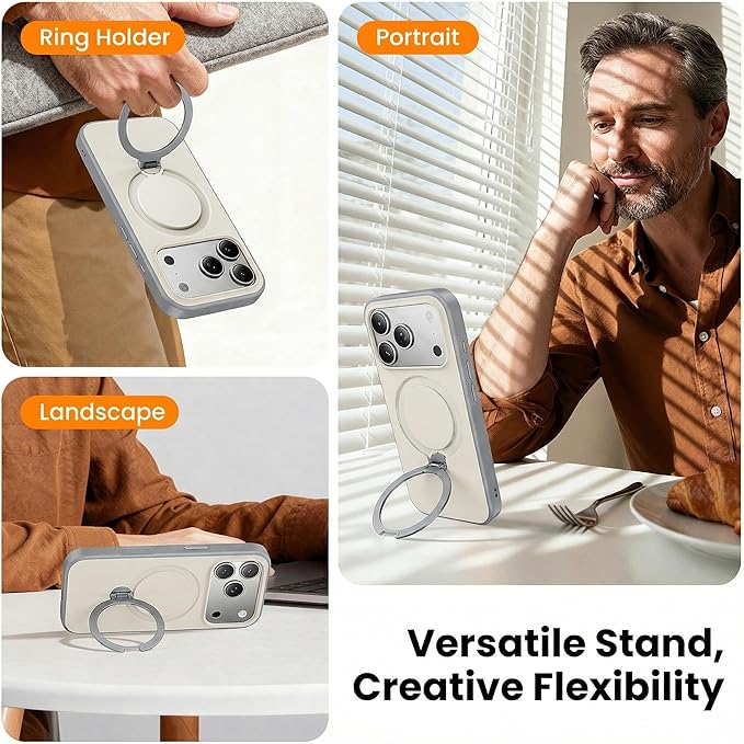 3in1 for 360°Ring Stand for iPhone 17 Pro Max Case with 1X Screen Protector +1X Camera Cover,Fit for MagSafe, Anti-Yellowing & Scratch-Resistant Back Phone Case for iPhone 17 Pro Max 6.9", White