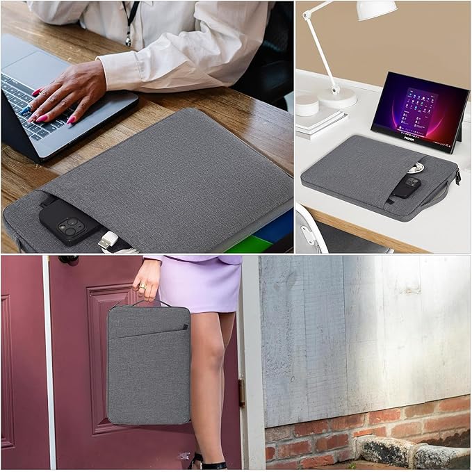 15.6 Inch Portable Monitor Case, Protective Carrying Sleeve for ForHelp KYY MNN InnoView VILVA Zenscreen COOLHOOD ViewSonic HotYeah KOORUI QQH 15.6" 16.1" Portable Monitor Computer Bag,Gray