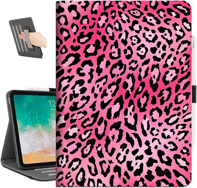 for iPad (A16) 11Th/10Th Generation Case 2025/2022, for iPad Case 11Th/10Th Generation, Fit iPad 10Th/11Th Gen Cover Pencil Holder/Hand Strap/Pocket/Adjustable Stand, Leopard