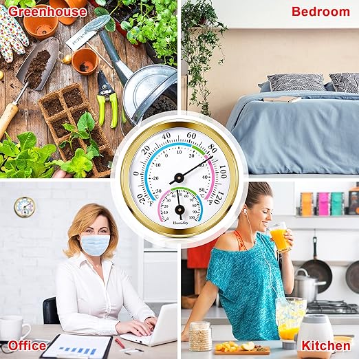 Weewooday 3 Pcs Indoor Outdoor Thermometer 2 in 1 Mini Home Temperature Humidity Hygrometer Monitor Gauge for Home Offices Wall(Gold,2.2 Inch)