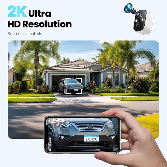 Techage Security Cameras Wireless Outdoor, 2K Battery Powered WiFi Cameras for Home Security with AI Motion Detection, Color Night Vision, 2-Way Talk, IP66 Waterproof, Cloud/SD Storage 4 Pack