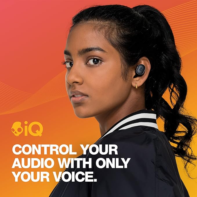 Skullcandy Grind Fuel Wireless Earbuds, Bluetooth Headphones, Up to 40 Hours Battery, Noise Isolating Fit, Wireless Charging Case, Microphone, Customizable via Skull-iQ App - True Black/Orange