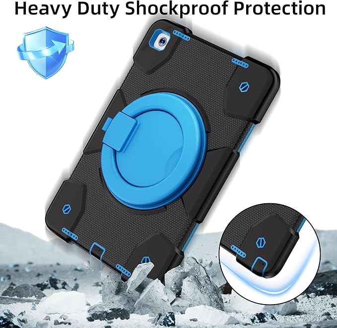 Andnary Case for Samsung Galaxy Tab A9+/A9 Plus Case 11 Inch with Screen Protector/360° Rotating Stand/Pen Holder/Shoulder Strap, Shockproof Cover for Tablet A9+ 5g (Black+Blue)