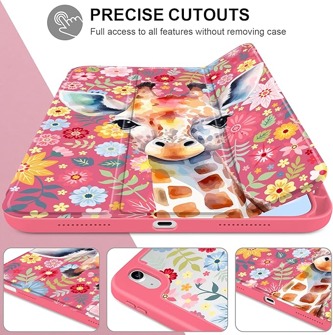 Case for iPad Air 11 inch M4 2026 M3 2025 M2 2024,iPad Air 5th (2022) / 4th (2020) 10.9 Inch Lightweight Shockproof TPU Cute Trifold Cover Auto Wake Sleep Clear Back Soft Bumper, Giraffe