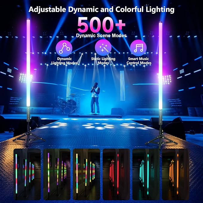 4 Pack 4ft Portable Battery Powered Tube Light 120cm Handheld LED RGB Lights Tube with Tripods, 500 Vivid Effects for Video and Photography,Light Painting,YouTube,Video and Dance Club