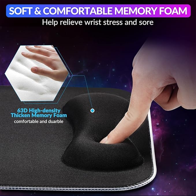 Gimars RGB Mouse Pad with Wrist Rest Support, 12 x 10 in Extra Large Ergonomic Gaming Mouse Pad with 10 LED Lighting Modes, Non-Slip Rubber Base for PC Gaming & Office