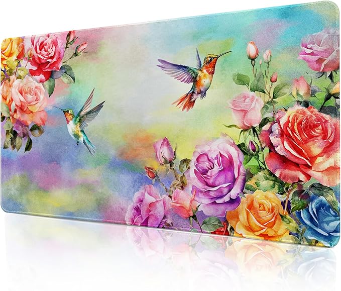 Colorful Large Mouse Pad, Pink Floral Desk Mat for Desktop, Women Girls Waterproof Gaming Mousepad, Computer PC Laptop Protector Writing Pads for School Office Home 31.5" x 15.7", Floral