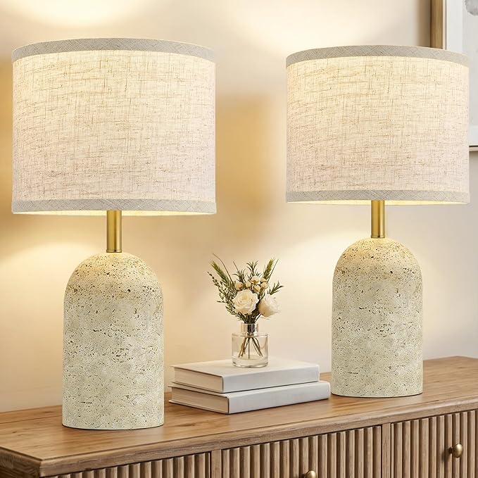 GyroVu Table Lamps Set of 2, Stone-Like Resin Bedside Lamps for Living Room Bedroom, 18" Modern End Table Desk Lamp for Nightstand, Entryway, Home Office