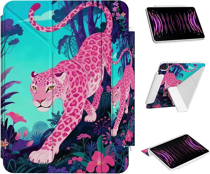 Case for iPad Air 13-inch M4/M3/M2 (2026/2025/2024), iPad Pro 12.9” 6th/5th/4th/3rd Generation Case, Origami Trifold Multi-Angle Stand, Magnetic Flap, Full-Protective Cover, Pink Jaguar