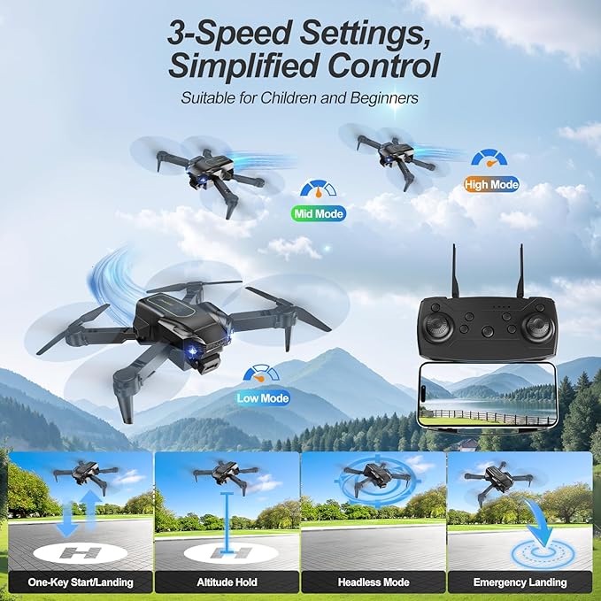 QIDUHUQI Drone with 1080P Camera, Christmas Mini Foldable Drone for Adults and Beginners, Headless Mode, Altitude Hold, One Key Start/Landing, 360° Flips, Speed Adjustment (Champagne Gold)