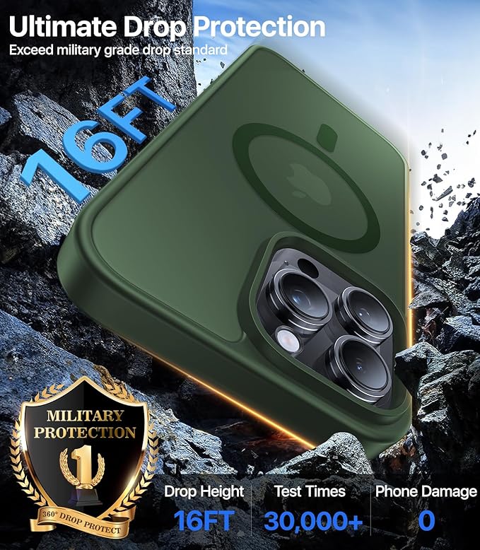 Magnetic for iPhone 15 Pro Max Case, [Compatible with MagSafe][Military-Grade Drop Protection][Anti-Yellowing] Shockproof Translucent Matte Cover for iPhone 15 Pro Max Phone Case,Forest Green