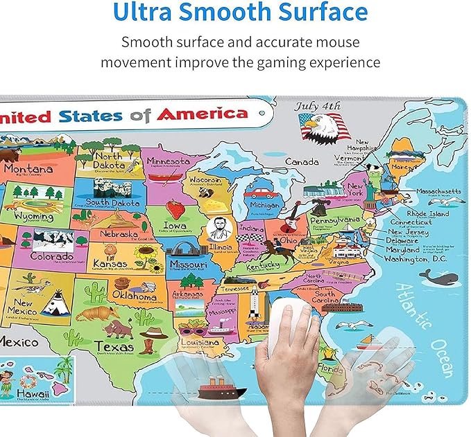 31.5x11.8 Inch Non-Slip Long Extended Large Gaming Mouse Pad with Stitched Edges XL Laptops Keyboard Mouse Mat(American Map)