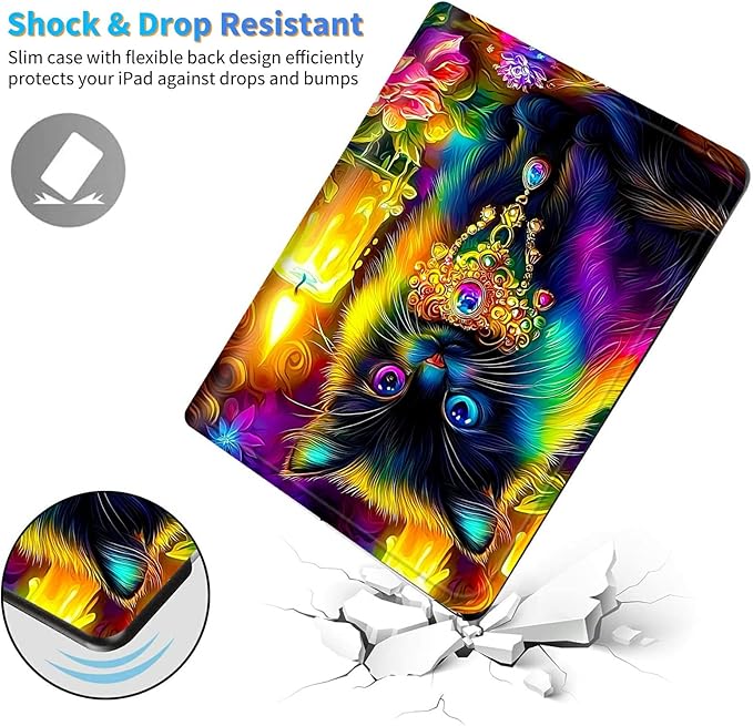 for Amazon Kindle Fire HD 10 (9th/7th/5th Generation, 2019/2017/2015 Release) 10.1" Tablet Case, Slim Kickstand Stand Leather Smart Cover with Auto Wake/Sleep, Candle Black Cat