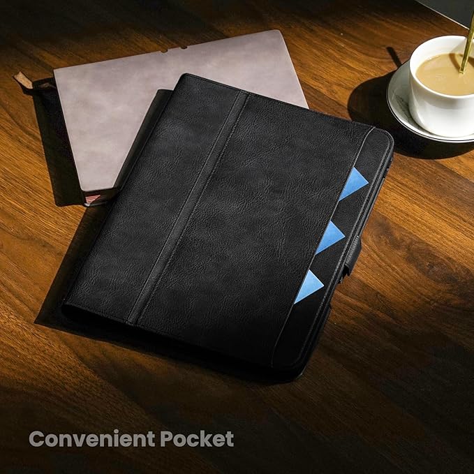 Handmade Case for iPad Pro 11 Inch (M5/M4) 2025/2024 with Pencil Holder Pocket,Magnetic Closure,Auto Sleep/Wake,Vegan Leather Folio Protective Cover,Multi Angles Stand,Black