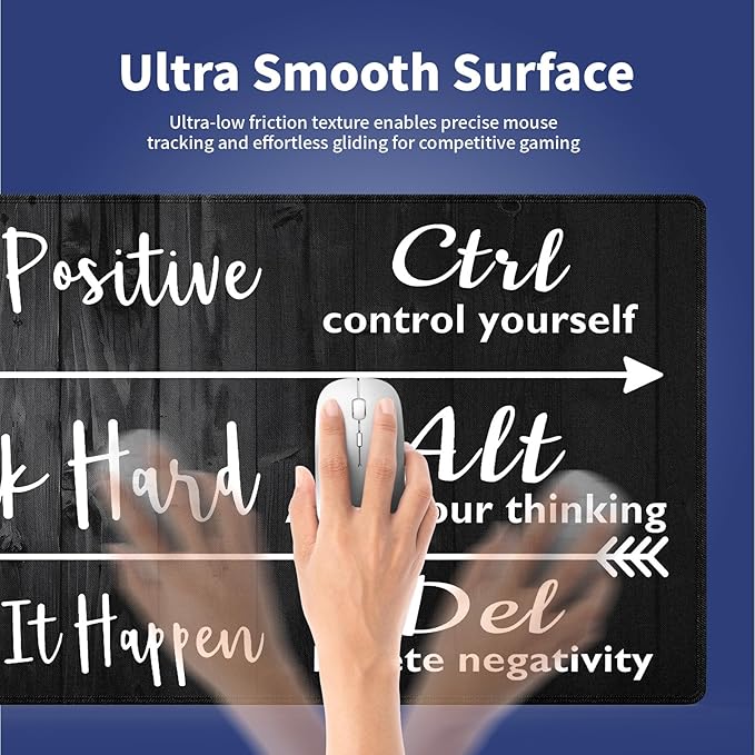 Extra Large Gaming & Office Mouse Pad (31.5" x 11.8") – Stay Positive Work Hard Inspirational Quote & Rustic Black Wood Grain, Premium Anti-Slip XXL Desk Mat with Durable Stitched Edges
