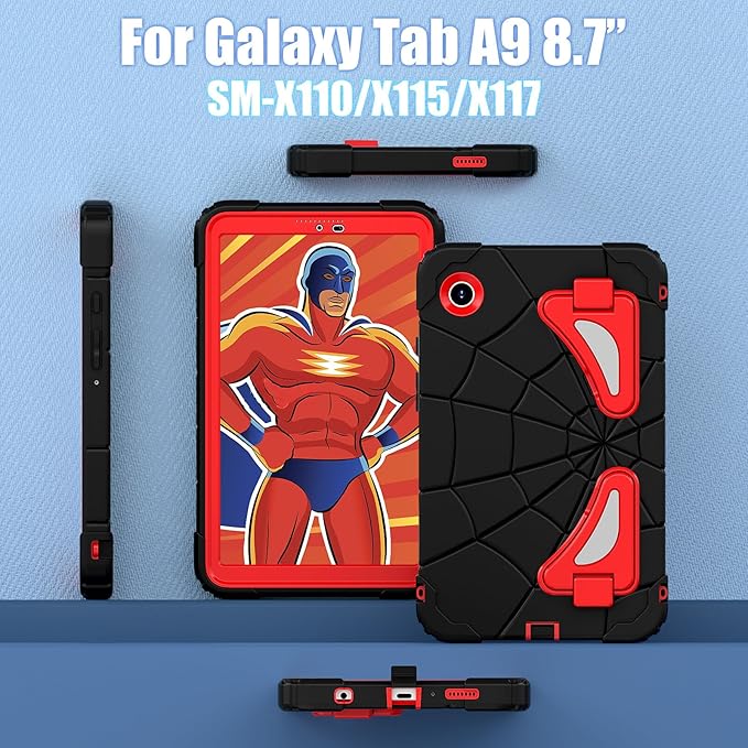 AKABEILA Compatible with Samsung Galaxy Tab A9 8.7 inch(SM-X115N)(2023) Tablet Case，Lightweight Shockproof Rugged Protective Cover with Kickstand for Kids Children Boys Babies Black Red
