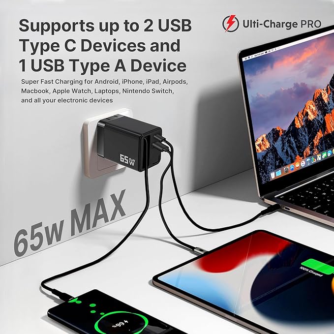 Black Falcon 4k Drone with Camera and Ulti Charge Phone Charger - Pro 65W Bundle