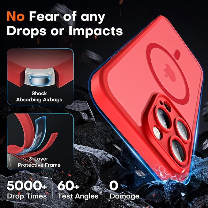 TOCOL for Phone 16 Pro Case, Compatible with Magsafe Charger, Full Camera Protection, Drop Protection, Translucent Matte Phone Case for iPhone 16 Pro 6.3 inch (Red)