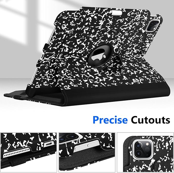 Fintie Rotating Case for iPad Pro 11-inch (4th / 3rd Generation) 2022/2021-360 Degree Swiveling Stand Cover w/Pencil Holder, Auto Sleep/Wake, Also Fit iPad Pro 11" 2nd/1st Gen, Composition Book