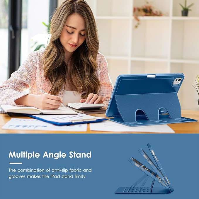 VIKESI Case for iPad Pro 11 inch (M5/M4) 2025/2024,Multiple Angles Magnetic Stand Cover,Shockproof Back,Pencil Holder,and Auto Sleep/Wake,Navy Blue