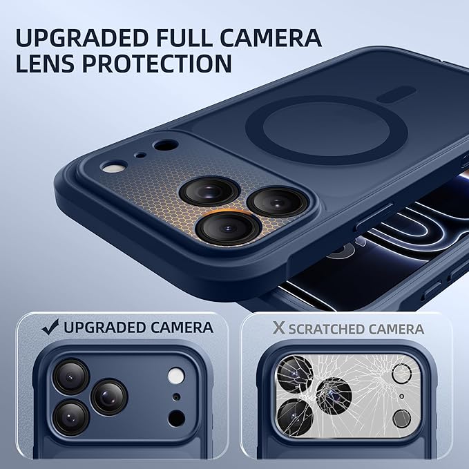 BERFY for iPhone 17 Pro Max Case, Compatible with MagSafe, Built-in Glass Screen Protector, Camera Protection, Shockproof Full Body Phone case 6.9", Translucent Blue