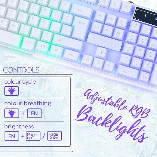 Gaming Keyboard and Mouse and Gaming Headset & Mouse Pad, Wired LED RGB Backlight Bundle for PC Gamers Users - 4 in 1 White Edition Hornet RX-250