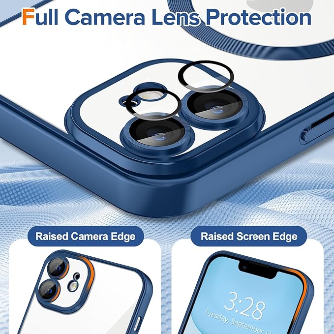 Hython Magnetic Clear for iPhone 11 Case with Camera Lens Protector [Compatible with MagSafe] Luxury Plating Edge Slim Soft TPU Cover Protective Phone Case for iPhone 11 6.1", Matte Deep Blue