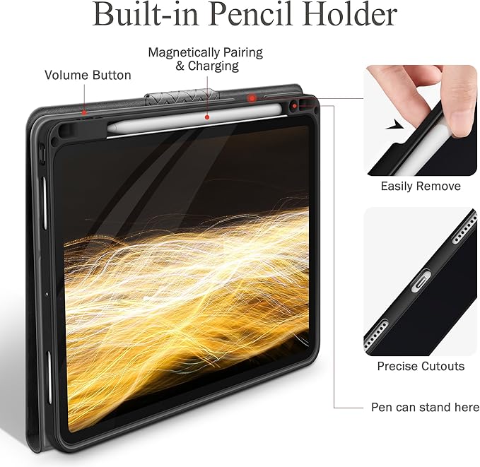 auaua Case for iPad Pro 13 Inch (M5/M4) 2025/2024, PU Leather Case with Pencil Holder, Supports Pencil Pro and Pencil(USB-C), Adjustable Angles, Auto Sleep/Wake (Grey)