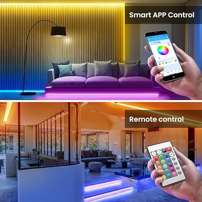 TJOY 200ft Bluetooth LED Strip Lights, Long Strip Lighting Music Sync, RGB Color Changing LED Lights for Bedroom with Remote,Smart Phone APP Control, Ceiling Living Room Decor (APP+Remote+Mic/2 Roll)