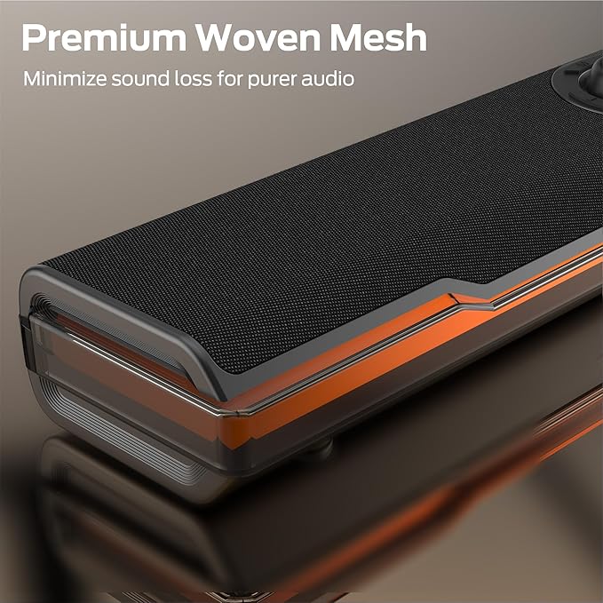 Monster S330 Computer Speakers, HiFi Stereo Sound PC Speakers, Bluetooth 6.0 Computer Sound Bar with Dynamic RGB Light, USB/Type-C Plug & Play, Gaming Speakers for Computer Desktop, PC, Laptop, Tablet