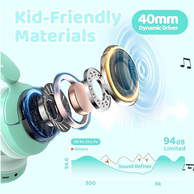 MIDOLA Kids Bluetooth Headphones Active Noise Cancelling Lightweight Wireless Headphone for Kid Volume Limited 85/94dB Foldable Over-Ear Headset with Mic,68 Hours Playtime,for Toddler Child Green