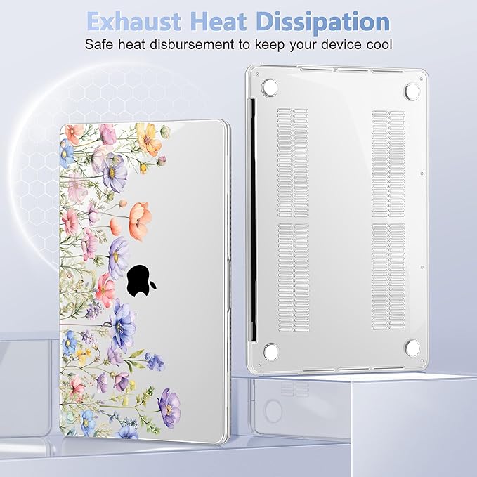 May Chen for MacBook Pro 16 inch A2141 2020 2019 Release, Screen Protector & Keyboard Cover Plastic Soft-Touch Case for MacBook Pro 16-inch with Touch Bar & Touch ID - Watercolor Wild Flowers