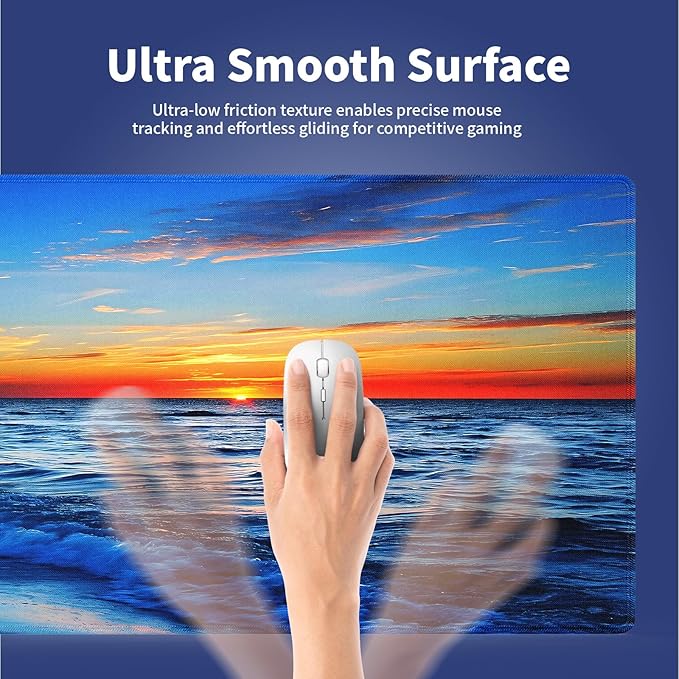 Extra Large Gaming & Office Mouse Pad (31.5" x 11.8") with Durable Stitched Edges – Sunset Glow Over The Blue Ocean Wave Scene, Anti-Slip Base & Smooth Fabric Surface Extended XXL Desk Mat