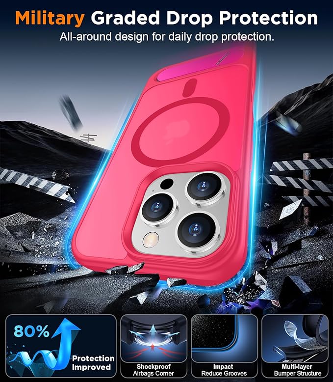 Magnetic Compatible with iPhone 16 Pro Max Case, [Built-in Invisible Kickstand][Compatible with MagSafe][Military Grade Shockproof] Slim Translucent Matte Phone Case for iPhone 16 Pro Max 6.9"