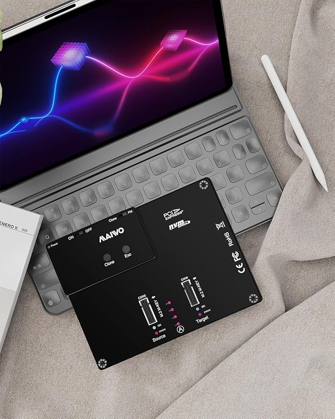 MAIWO K3015P Portable Dual Bay M.2 NVME Docking Station, Tool-Free Type-C10Gbps NVME SSD External Enclosure, with Offline Clone duplicator and System Copy Function.