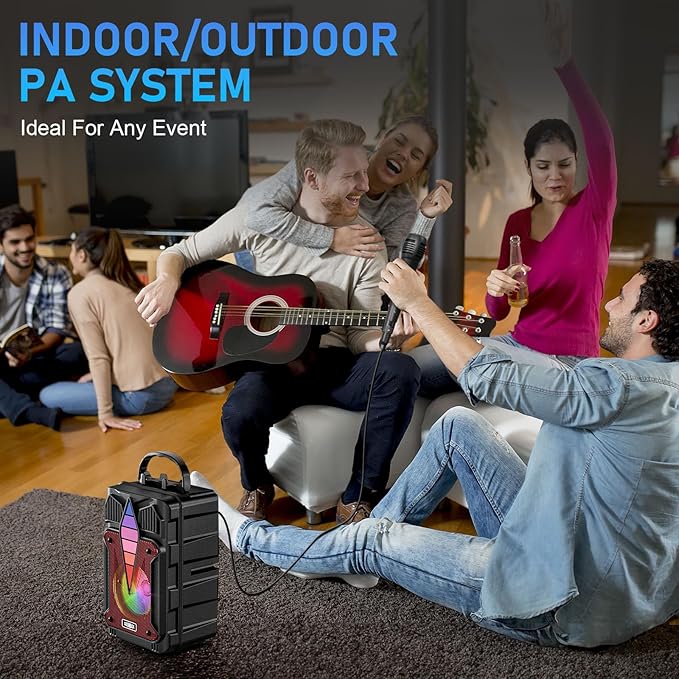 Portable Bluetooth Speaker with Voice-Controlled RGB Multi-Color Rhythm Lights, Supports TWS/USB/TF/FM/AUX, Suitable for Home Party or Outdoors (Red)