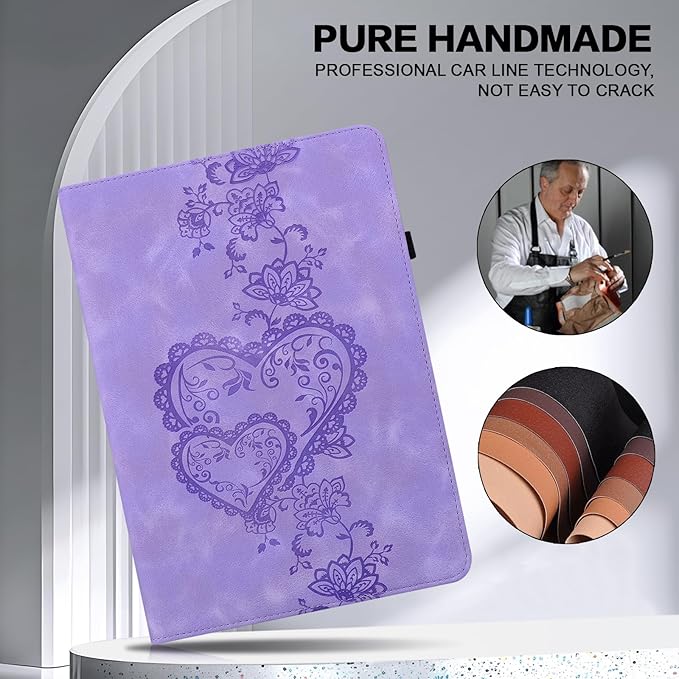 Case for iPad Pro 11 Inch (M5/M4) 2025/2024, Embossed PU Leather Stand Folio Cover with Pencil Holder and Card Slots, Purple