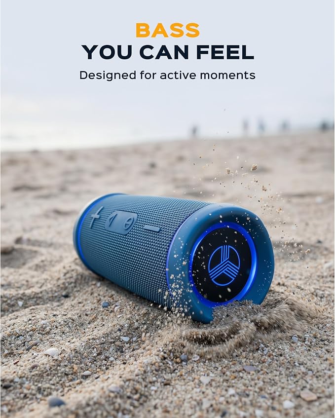 TREBLAB HD77 – Waterproof Bluetooth Speaker, 30W Loud 360° Sound, Deep Bass, IPX7, TWS Pairing, RGB Lights, 20H Battery, Portable Wireless Speaker for Outdoor, Beach, Camping, Party, Travel