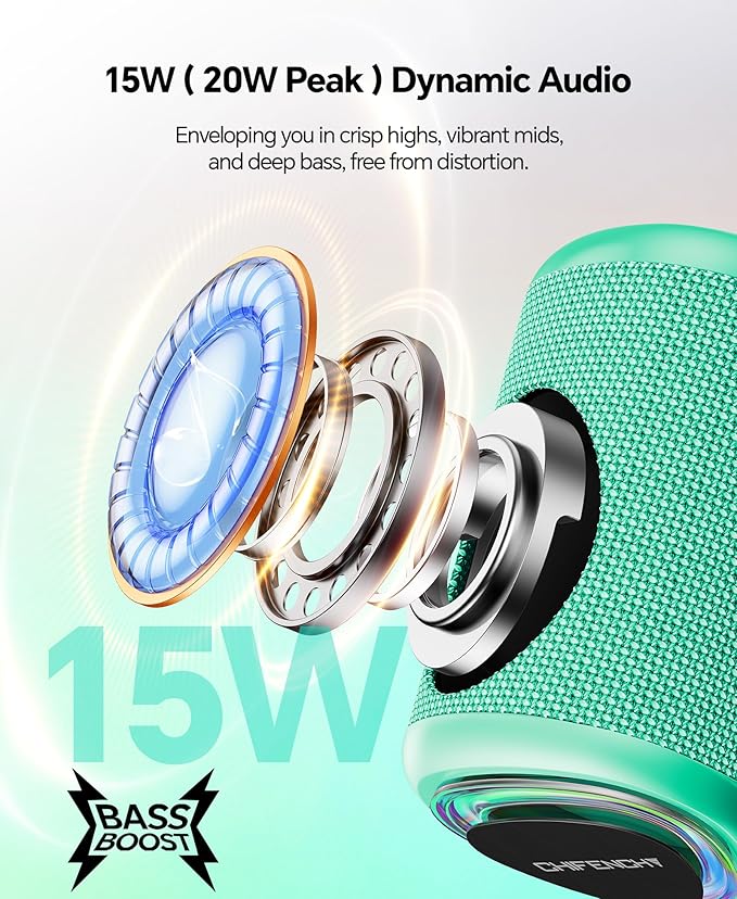 Portable Bluetooth Speaker Beach Essentials: Powerful Crystal Clear Sound/Dynamic Light/IPX5 Waterproof/All Day Playtime/Wireless BT 5.3/TWS Paring, Dad Gifts, Outdoor|Travel|Camping|Pool Accessories