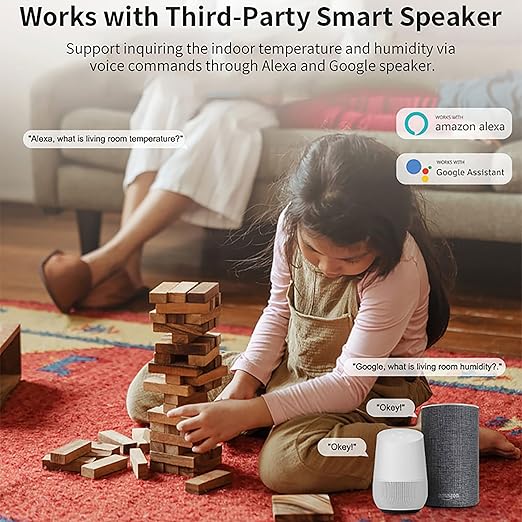 Tuya Smart Wireless Battery Powered Humidity and Temperature Sensor, Free Data Storage Export, Long-Lasting for Home/Basement/Baby Room, Alexa Compatible, Real-Time Alerts via App (4 Pack)
